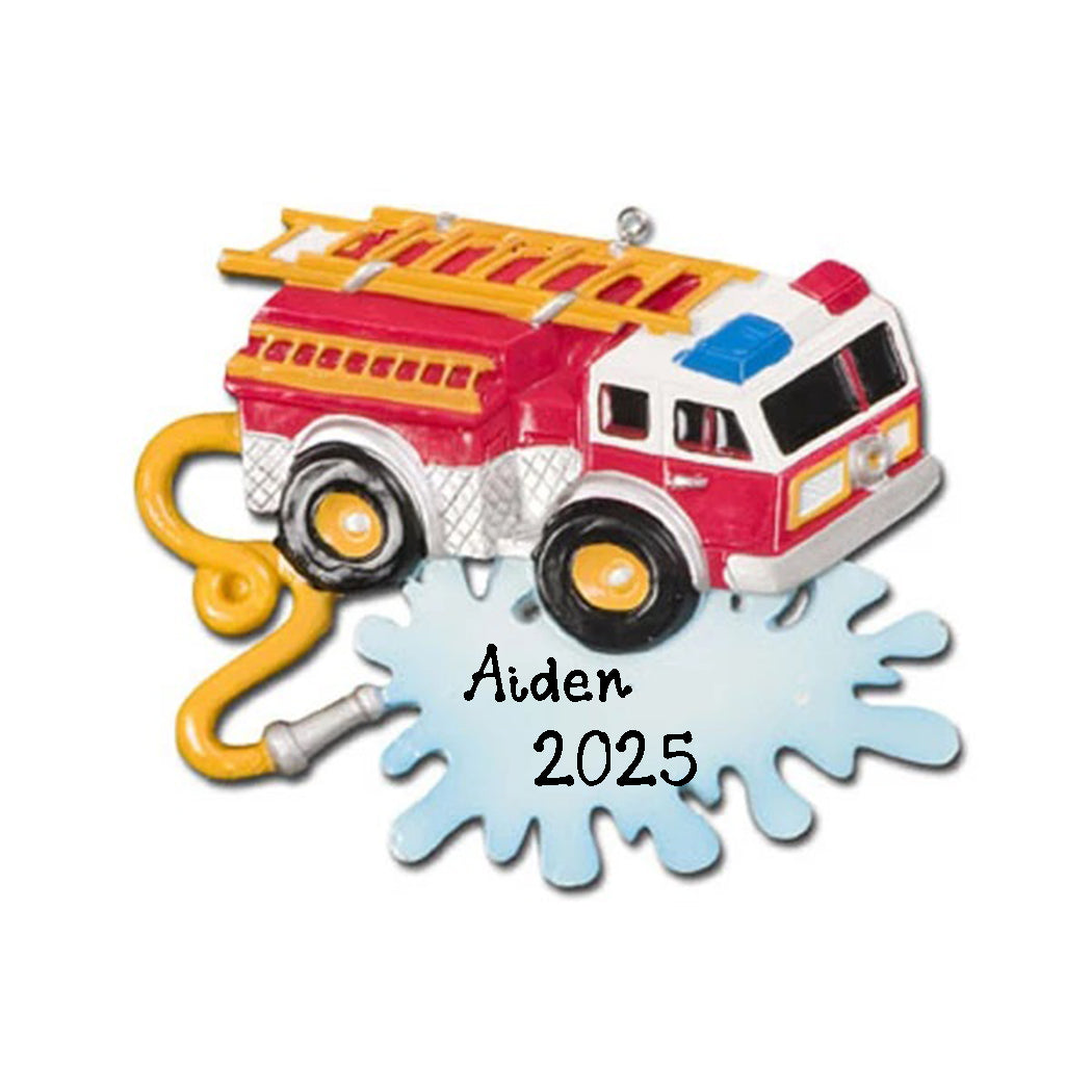 Fire Truck with Banner Ornament