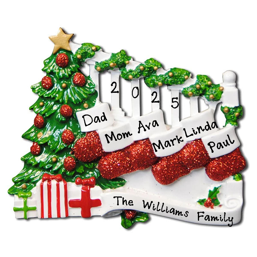 Bannister with Stocking Family Personalized Ornament (Family of 6)