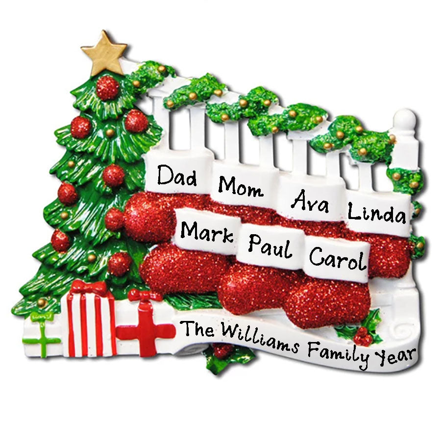 Bannister with Stocking Family Personalized Ornament (Family of 7)