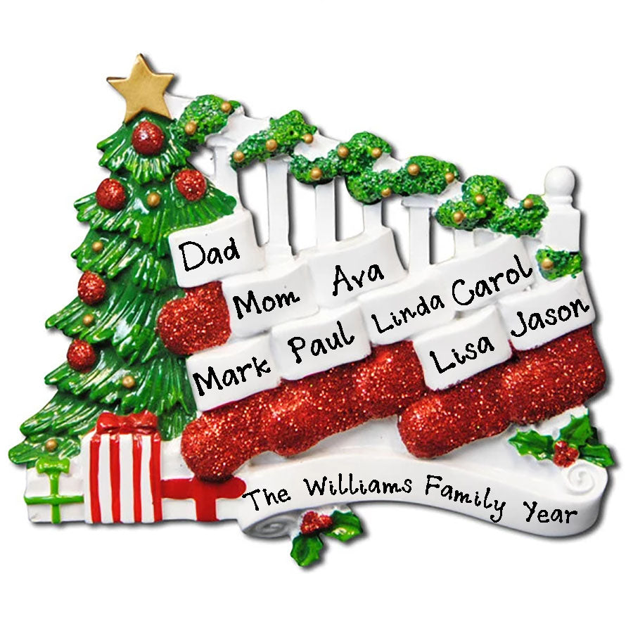 Bannister with Stocking Family Personalized Ornament (Family of 9)