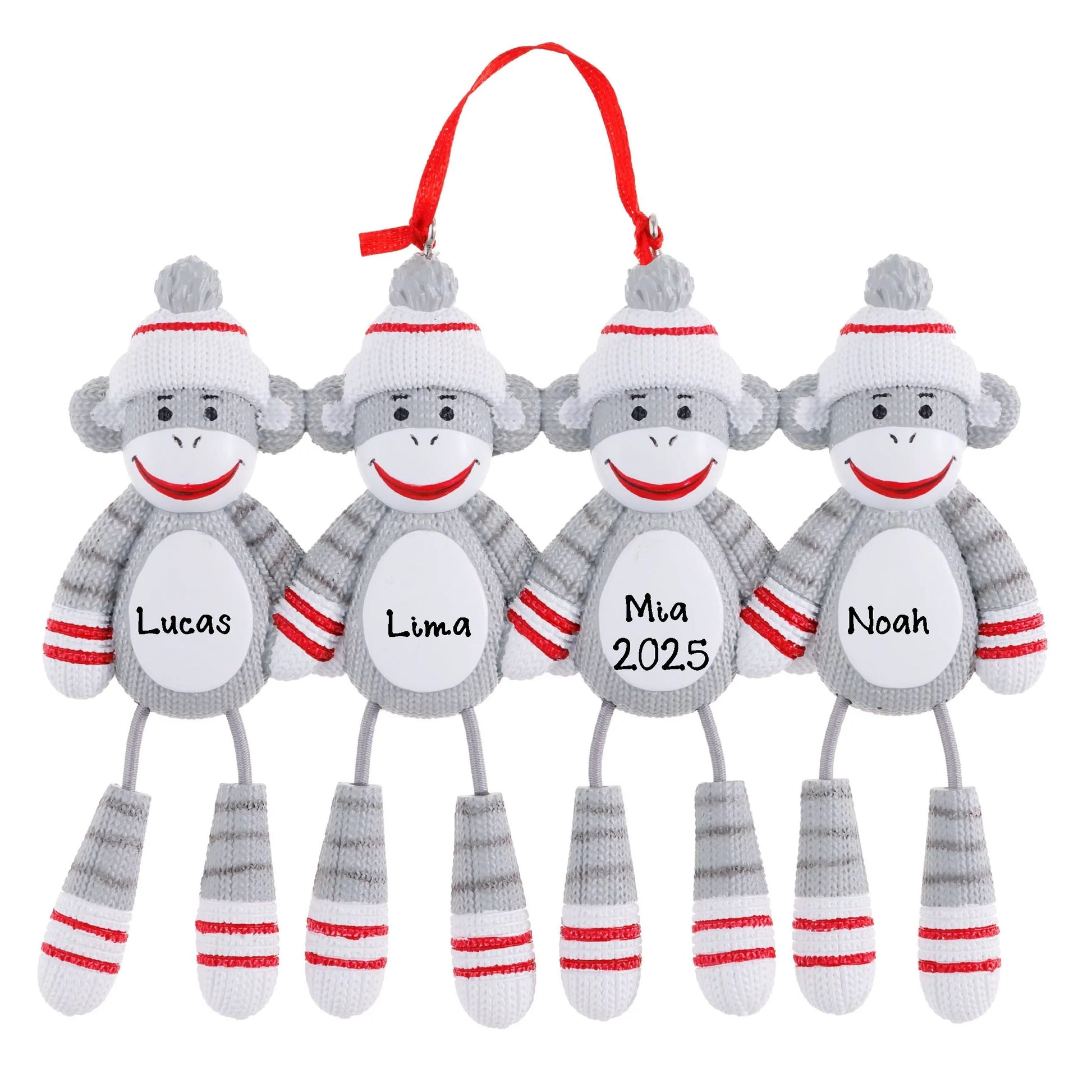 Personalized Sock Monkey Family Ornament - Present Gift (Family of 5)
