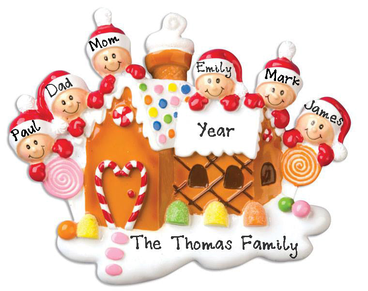 Gingerbread House Family Personalized Ornament (Family of 6)