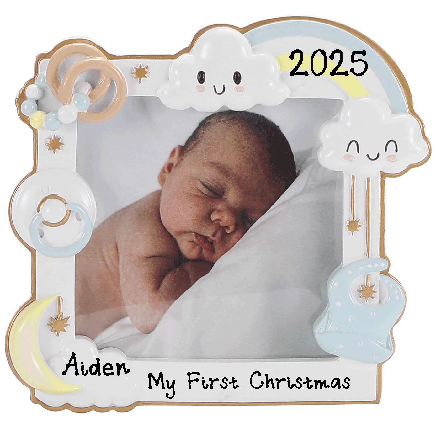 Baby Frame Personalized Ornament Baby`s First Christmas (Blue)