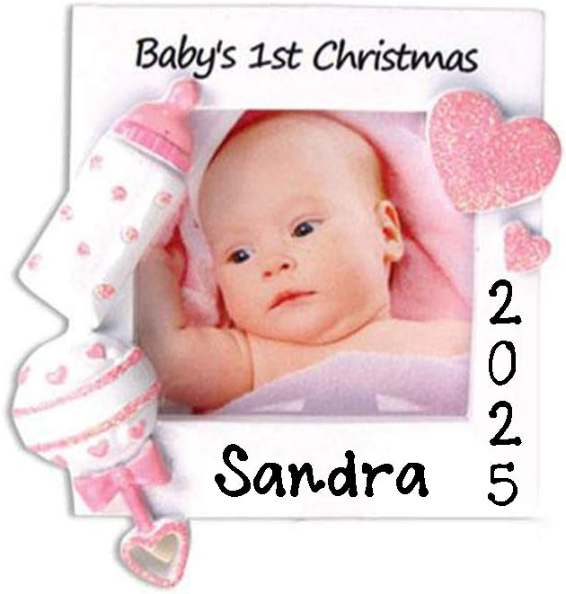 Christmas Baby Frame Personalized Ornament (Pink)
