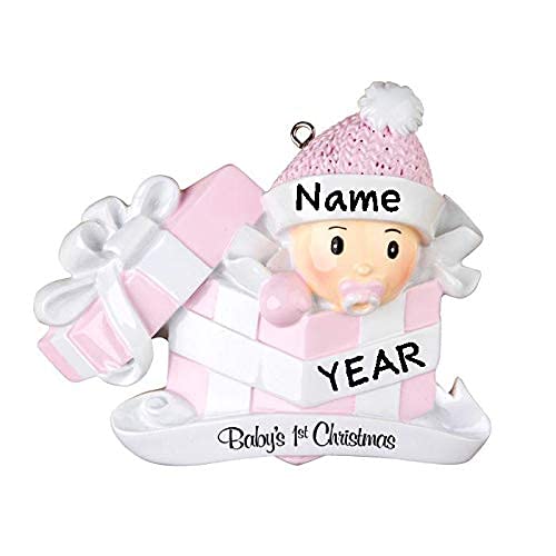 Baby Girl First Christmas Personalized Ornament (Pink)