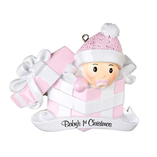 Baby Girl First Christmas Personalized Ornament (Pink)
