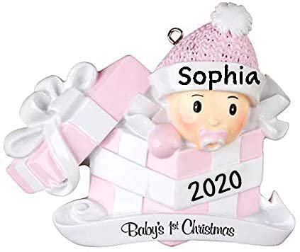 Baby Girl First Christmas Personalized Ornament (Pink)