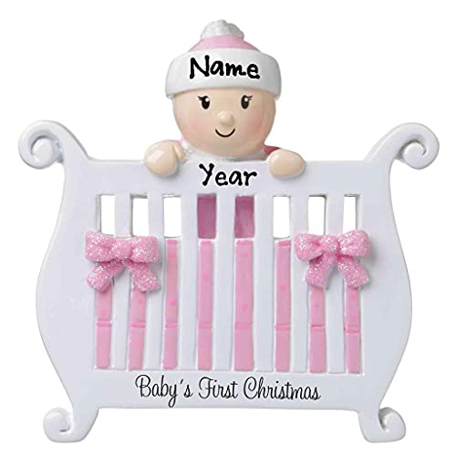 Baby in Crib Personalized Ornament (Pink) Default Title