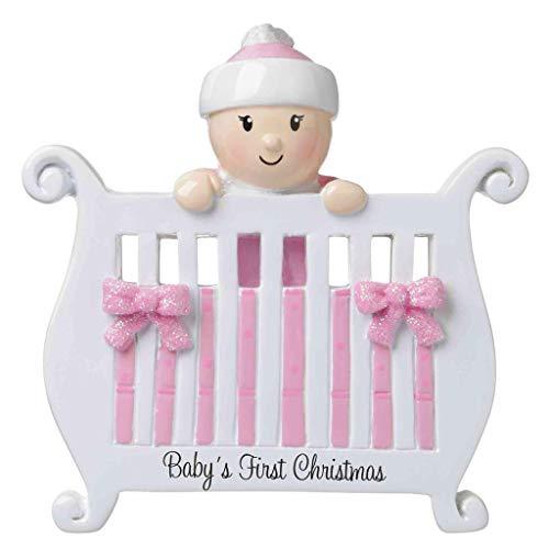 Baby in Crib Personalized Ornament (Pink)