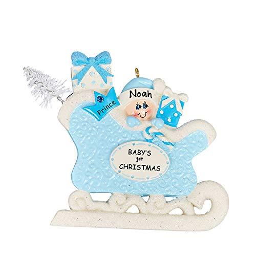 Baby in Sleigh Personalized Ornament (Baby's 1st Sleigh Blue) Default Title