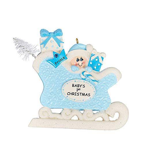 Baby in Sleigh Personalized Ornament (Baby's 1st Sleigh Blue)