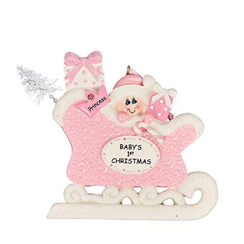 Baby in Sleigh Personalized Ornament (Baby's 1st Sleigh Pink)