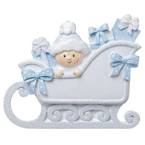 Baby in Sleigh Personalized Ornament (Blue)