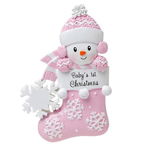 Baby in Stocking Personalized Ornament (Pink)
