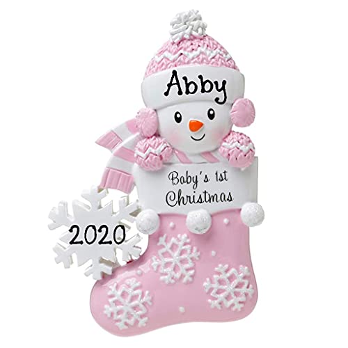 Baby in Stocking Personalized Ornament (Pink)