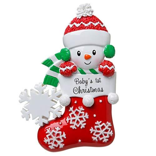 Baby in Stocking Personalized Ornament (Red)