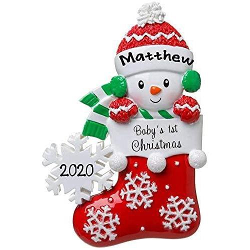 Baby in Stocking Personalized Ornament (Red)