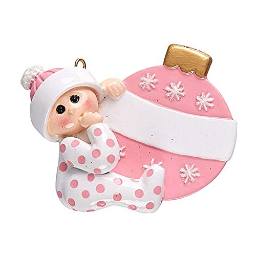 Baby's 1st Christmas Personalized Ornament (Pink Ball)