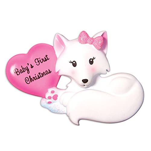 Baby`s First Christmas Fox Zoo Personalized Ornament (Pink)
