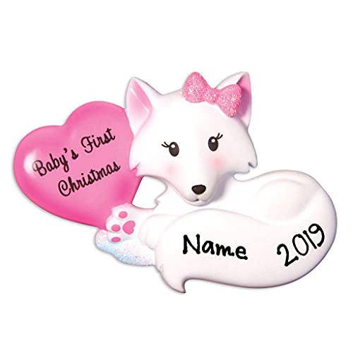 Baby`s First Christmas Fox Zoo Personalized Ornament (Pink)