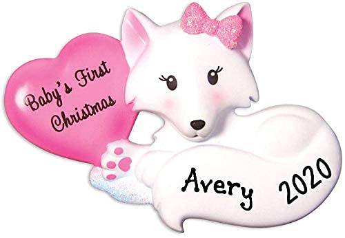 Baby`s First Christmas Fox Zoo Personalized Ornament (Pink)