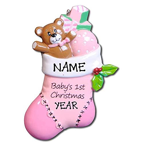 Baby's First Christmas Personalized Ornament (Pink/Teddy) Default Title