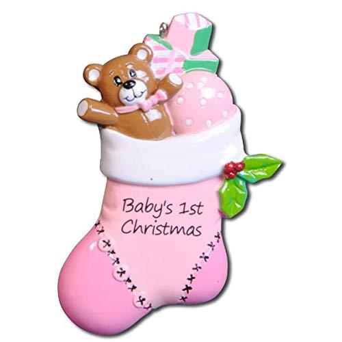 Baby's First Christmas Personalized Ornament (Pink/Teddy)