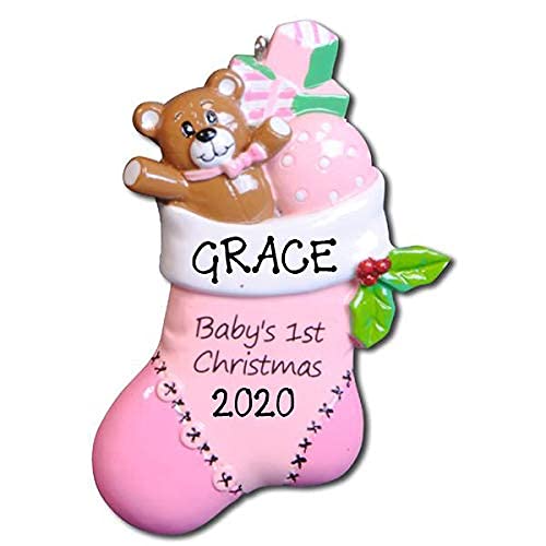 Baby's First Christmas Personalized Ornament (Pink/Teddy)
