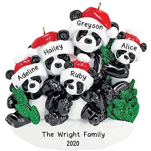 Bamboo Panda Family Personalized Ornament (Family of 5)