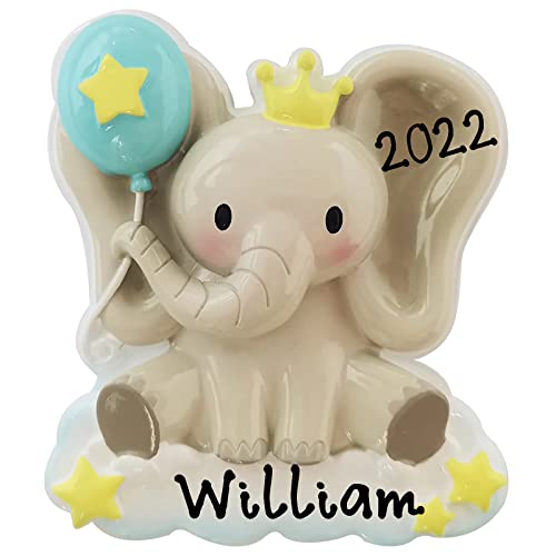 Boy Baby Elephant Personalized Christmas Tree Hanging Ornament