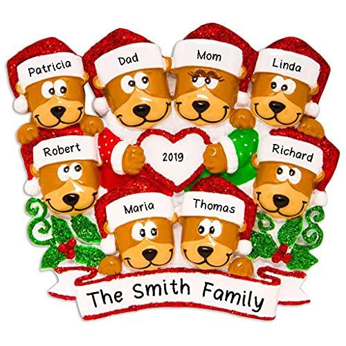 Brown Bear Family Personalized Ornament (Family of 8)