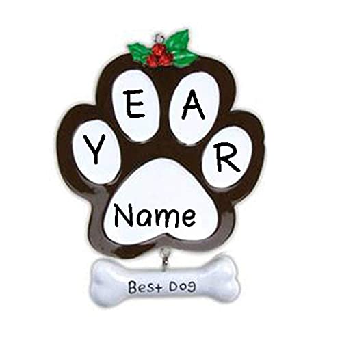 Brown Dog Paw Personalized Ornament