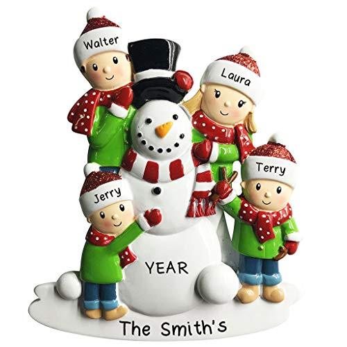 Building Snowman Family Personalized Ornament (Family of 4) Default Title