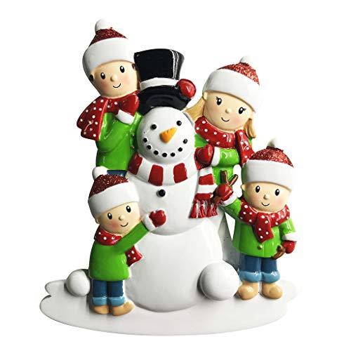 Building Snowman Family Personalized Ornament (Family of 4)