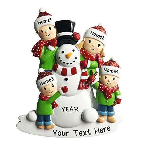 Building Snowman Family Personalized Ornament (Family of 4)