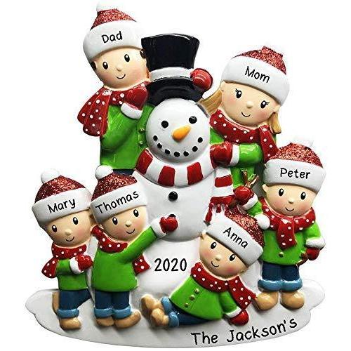Building Snowman Family Personalized Ornament (Family of 6)