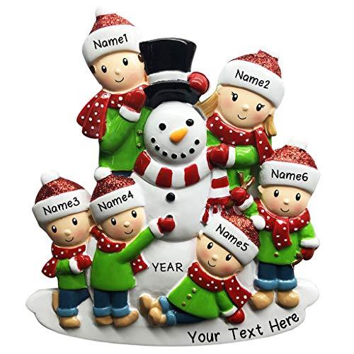 Building Snowman Family Personalized Ornament (Family of 6)