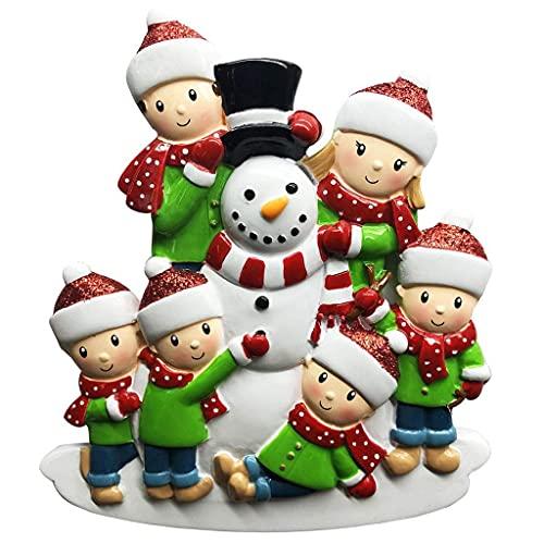 Building Snowman Family Personalized Ornament (Family of 6)