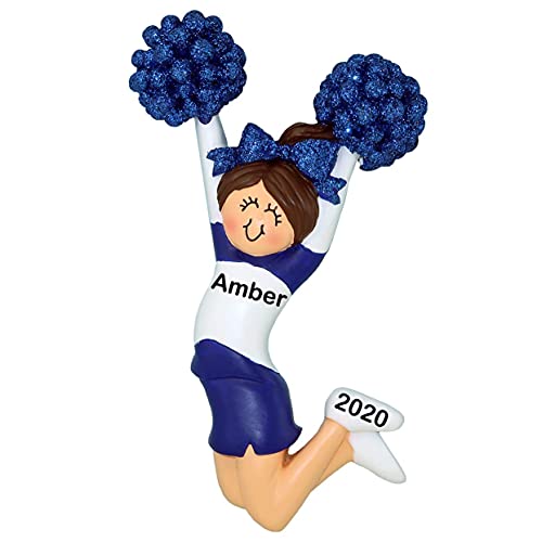 Cheerleader Personalized Ornament (Blue Female Brunette)