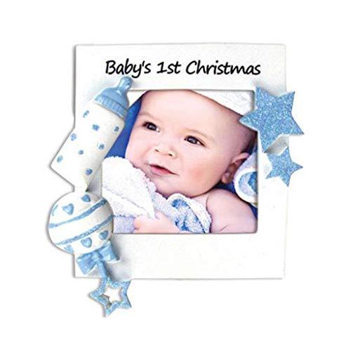 Christmas Baby Frame Personalized Ornament (Blue)