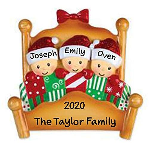 Christmas Morning Bed Family Personalized Ornament (Family of 3)