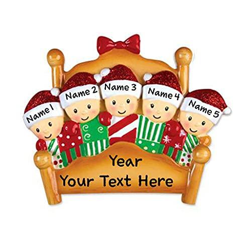Christmas Morning Bed Family Personalized Ornament (Family of 5) Default Title