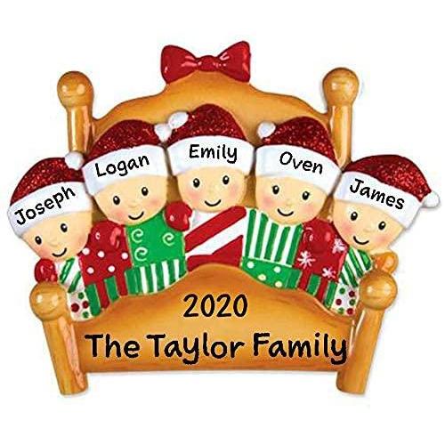 Christmas Morning Bed Family Personalized Ornament (Family of 5)