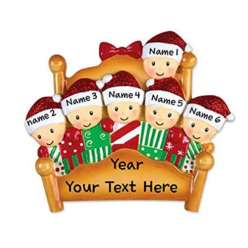Christmas Morning Bed Family Personalized Ornament (Family of 6) Default Title