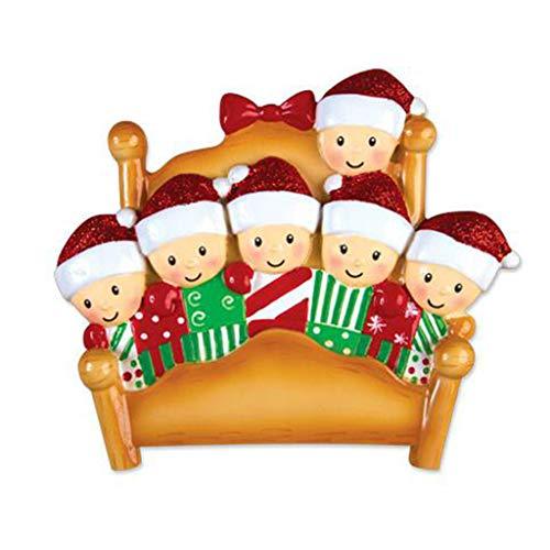 Christmas Morning Bed Family Personalized Ornament (Family of 6)
