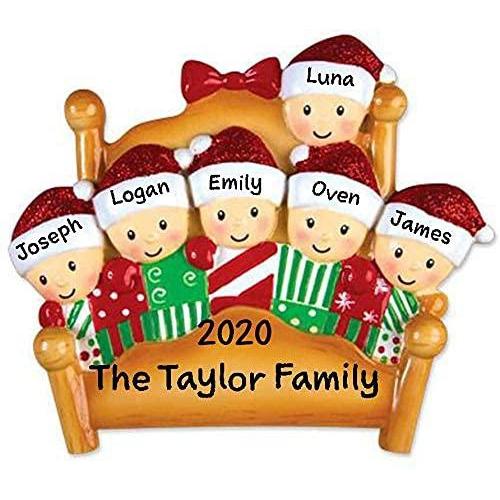 Christmas Morning Bed Family Personalized Ornament (Family of 6)
