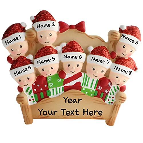 Christmas Morning Bed Family Personalized Ornament (Family of 8)
