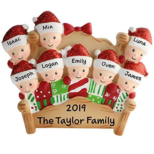 Christmas Morning Bed Family Personalized Ornament (Family of 8)