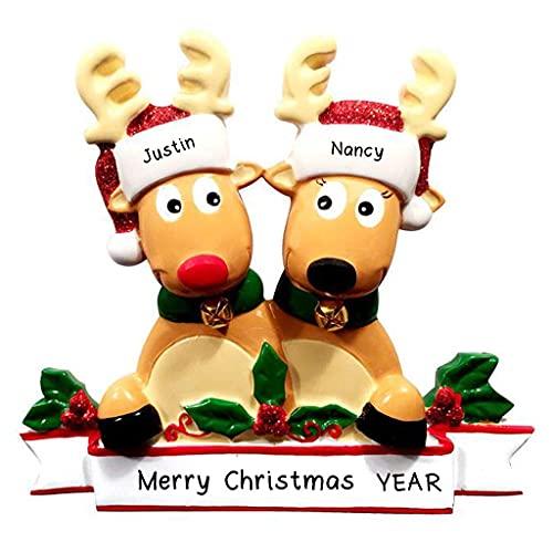 Cozy Reindeer Family Christmas Personalized Ornament (Family of 2)