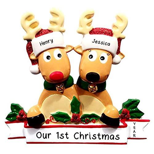 Cozy Reindeer Family Christmas Personalized Ornament (Family of 2)